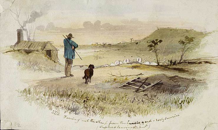 A shepherd and sheep, c1850