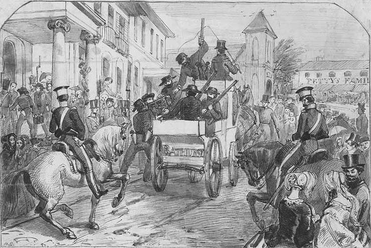 Government escort and mail at the Treasury, Sydney, 1851