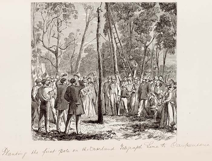 First pole on the Overland Telegraph, c1870