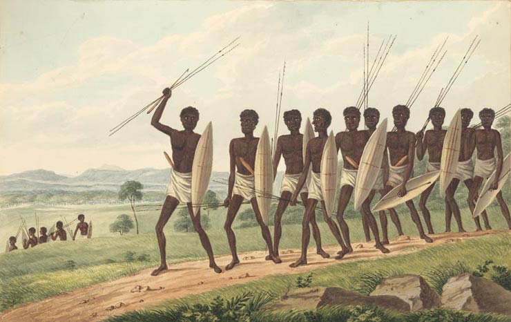 Indigenous Australian men with weapons, c1817